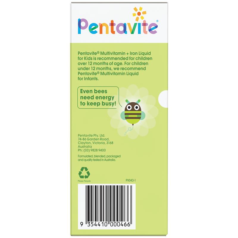 Pentavite Multivitamin + Iron Kids dạng lỏng hương chanh 200ml MỚI 