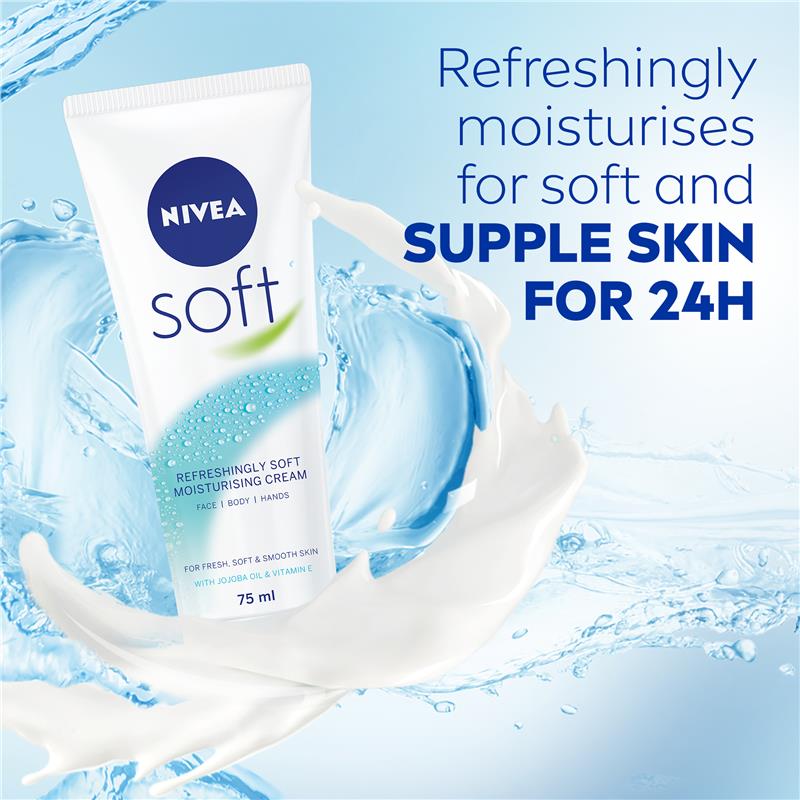 NIVEA Soft Moisturiser Cream Face Body Hands 75ml