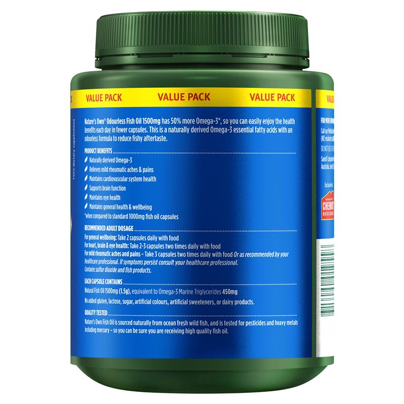 Dầu cá không mùi Nature's Own 1500mg 500 viên nang Kích thước độc quyền 