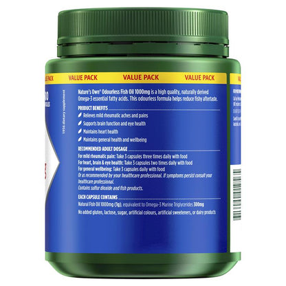 Nature's Own Odourless Fish Oil 1000mg 500 Capsules Exclusive Size
