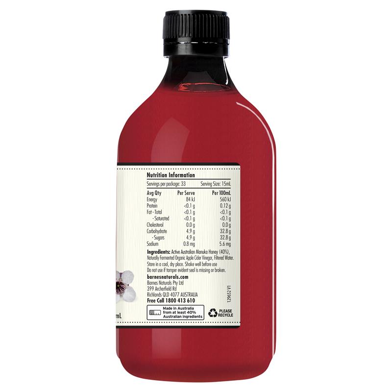 Barnes Naturals 苹果醋（含麦卢卡蜂蜜和麦卢卡树母）5+ 500ml 