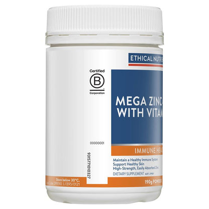 Ethical Nutrients Mega Zinc 40mg với Vitamin C Raspberry 190g dạng bột 