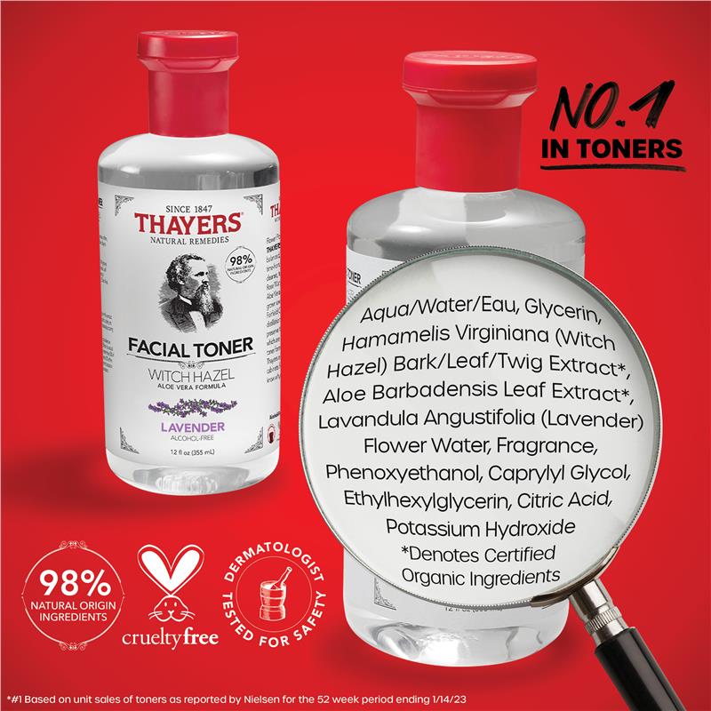 Nước hoa hồng không cồn Thayers Lavender với chiết xuất cây phỉ lô hội 355ml 