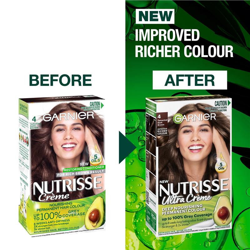 卡尼尔 Nutrisse 永久染发剂 - 4 罗望子深棕色（富含 4 种天然油脂） 