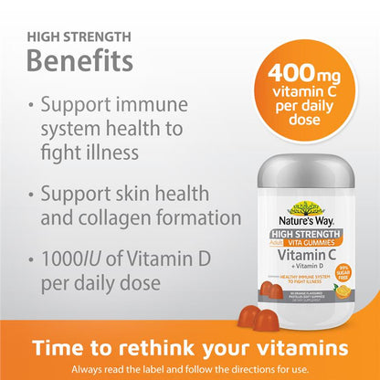 Kẹo dẻo Nature's Way Adult Vita Gummies không đường bổ sung vitamin C hàm lượng cao 65 viên 