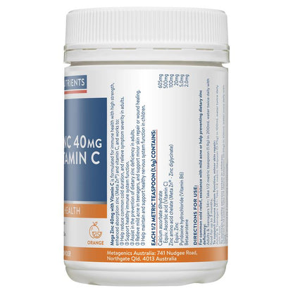 Ethical Nutrients Mega Zinc 40mg với Vitamin C Cam 190g Bột 