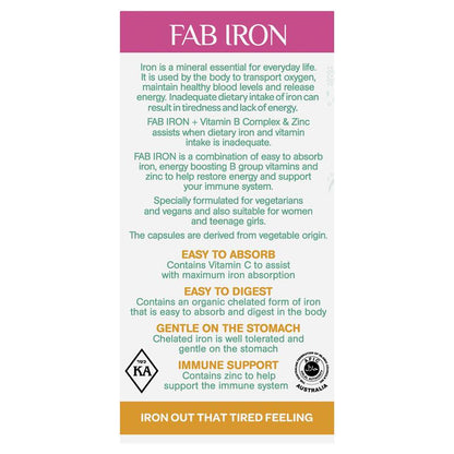Fab Iron + 维生素B复合物和锌 60粒胶囊