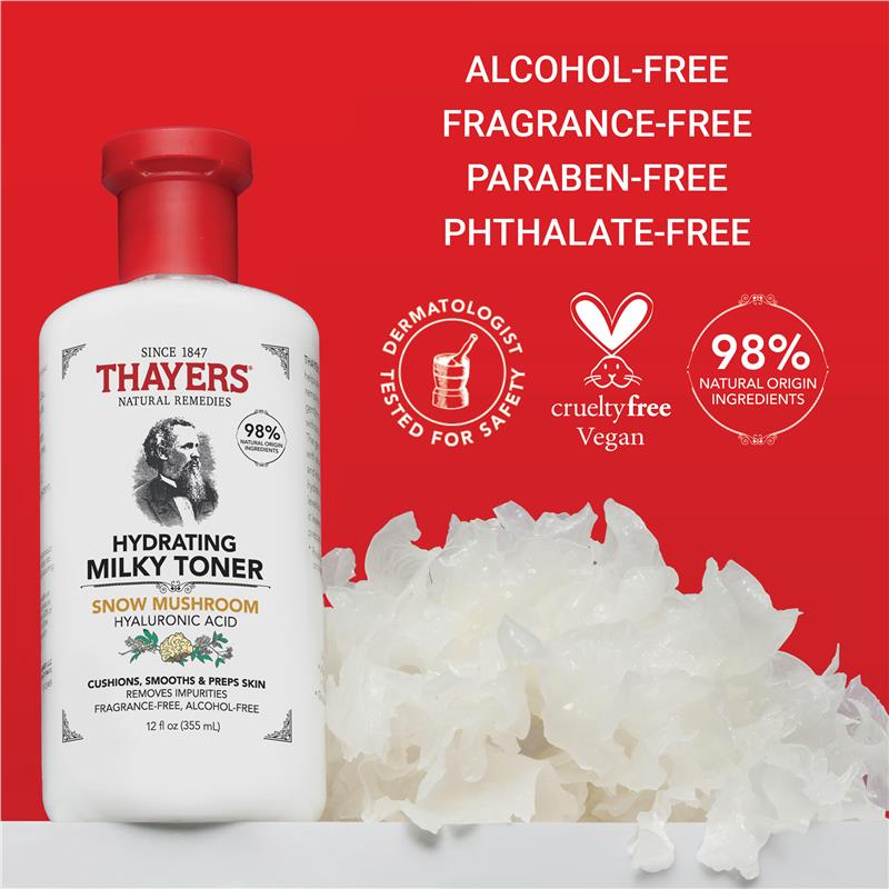 Nước hoa hồng dưỡng ẩm Thayers Hydrating Milky Toner với chiết xuất nấm tuyết và axit hyaluronic 355ml 
