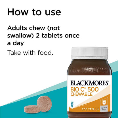 Blackmores Bio C 500mg Chewable Vitamin C Immune Support 200 Tablets