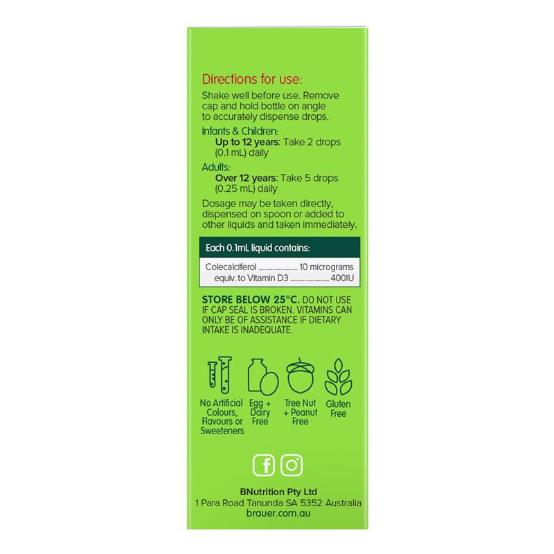Brauer 儿童维生素 D 液体 400IU 10ml 