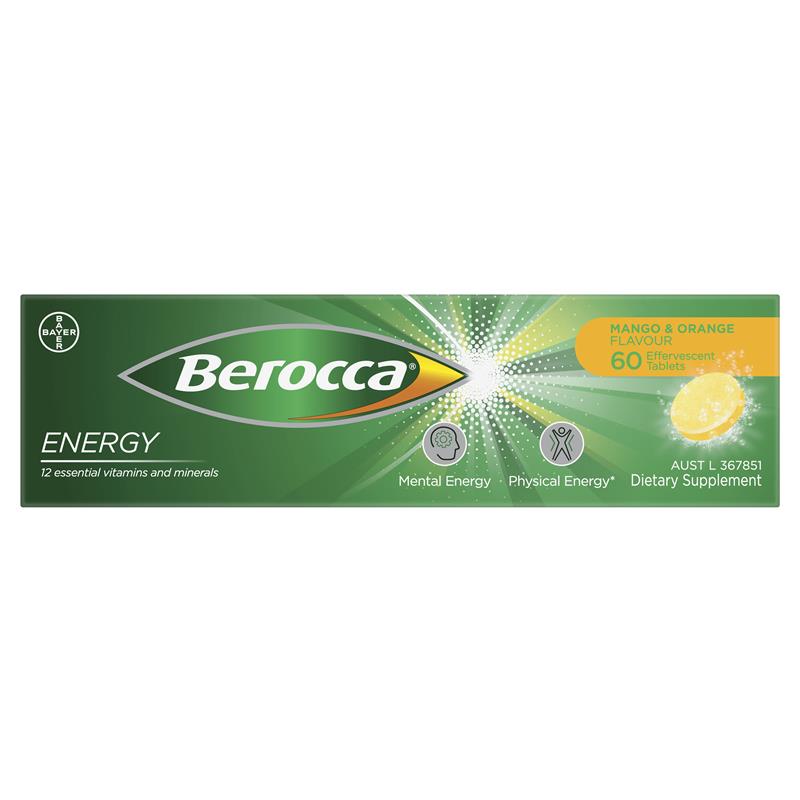 Berocca Energy 芒果橙味泡腾片 60 片 独家规格