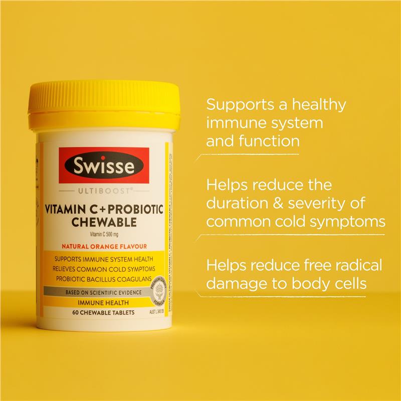 Swisse Vitamin C + Probiotic dạng viên nhai 60 viên 