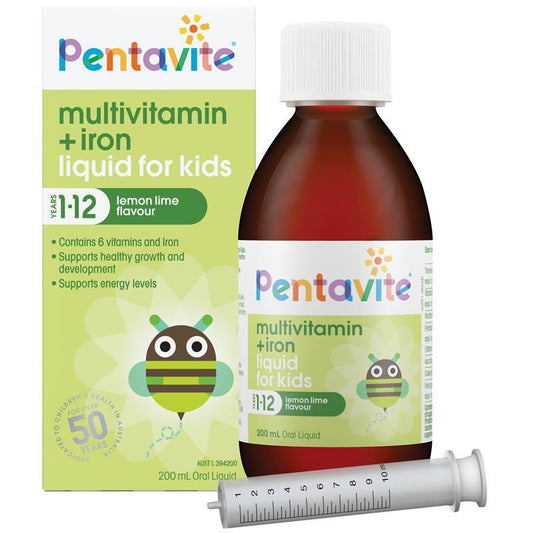 Pentavite Multivitamin + Iron Kids dạng lỏng hương chanh 200ml MỚI 