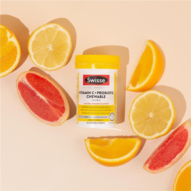 Swisse Vitamin C + Probiotic dạng viên nhai 60 viên 