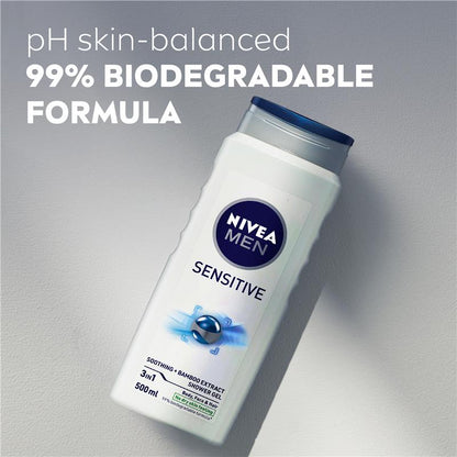 NIVEA MEN Sensitive 3-IN-1 Shower Gel Body Wash 500ml