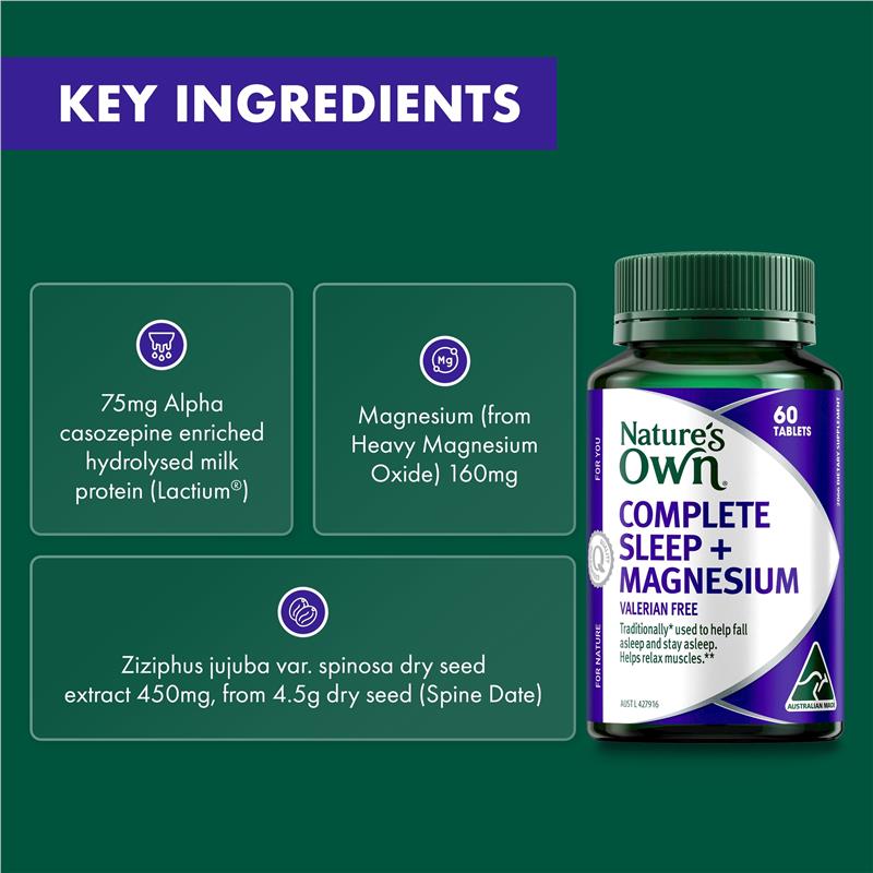Viên uống hỗ trợ giấc ngủ hoàn chỉnh Nature's Own + Magnesium 30 viên 