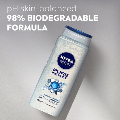 NIVEA MEN Pure Impact 3-IN-1 Shower Gel Body Wash 500ml