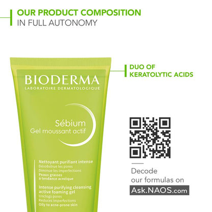 Sữa rửa mặt tẩy tế bào chết Bioderma Sebium Gel Moussant Actif phù hợp cho da mụn 200ml 