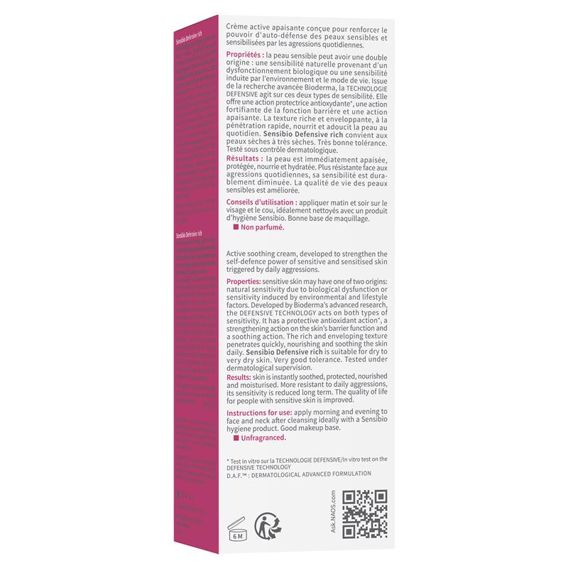 Kem dưỡng ẩm Bioderma Sensibio Soothing Defensive Rich Moisturiser dành cho da khô, nhạy cảm 40ml 