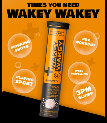 Wakey Wakey Caffeine Plus Immunity Effervescent Orange Flavour 17 Tablets