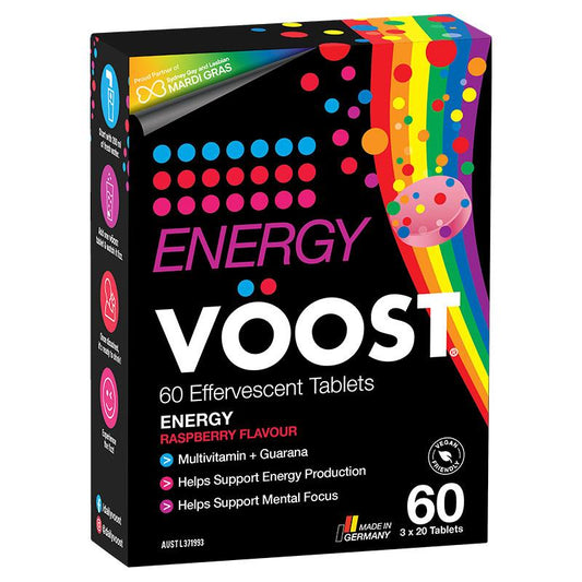 Viên sủi Voost Energy Raspberry Effervescent 60 viên Kích thước độc quyền 
