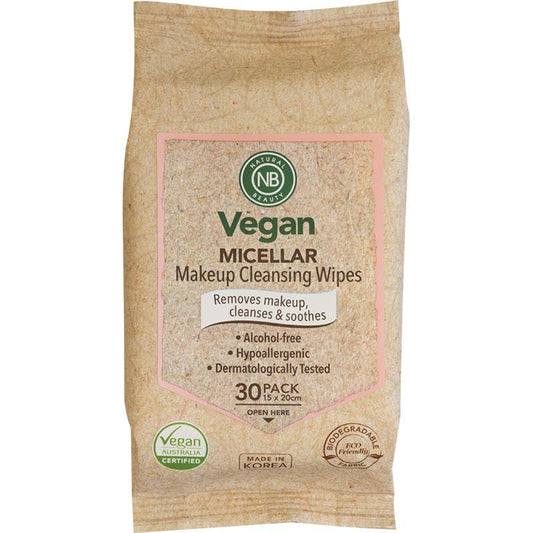 Natural Beauty Vegan Micellar Makeup Remover Wipes 30 Pack