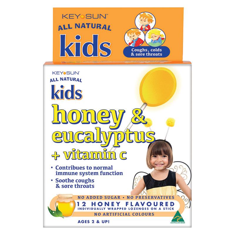 Viên ngậm Key Sun All Natural Kids Honey and Eucalyptus Plus Vitamin C 12 viên 