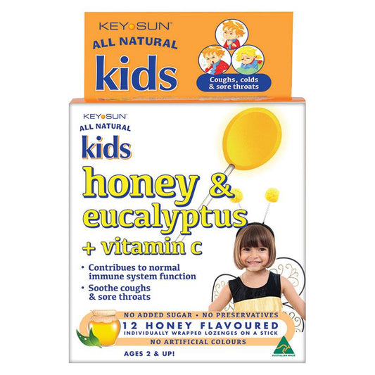 Viên ngậm Key Sun All Natural Kids Honey and Eucalyptus Plus Vitamin C 12 viên 
