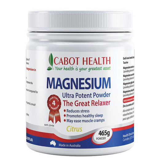 Bột bổ sung Magiê siêu mạnh Cabot Health Magnesium Ultra Potent vị cam 465g 