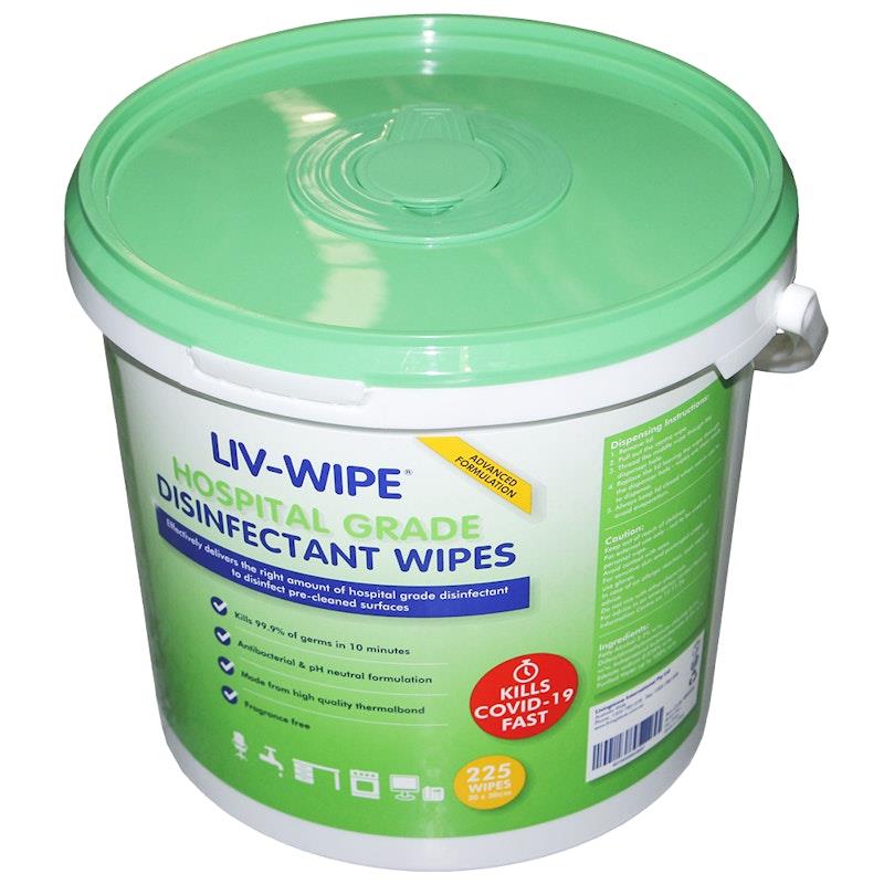 Liv-Wipe Hospital Grade Sanitiser Disinfectant Wipes 225 Wipes 1tub