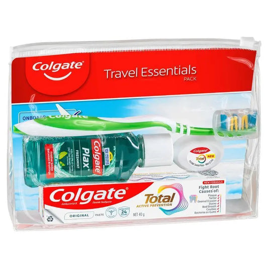 Colgate Travel Essentials Toothbrush, Toothpaste, Mouthwash, Floss & travel bag Pack